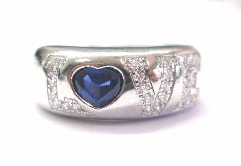 Chopard 18Kt NATURAL Gem Sapphire  Diamond Love White Gold Ring .99CT