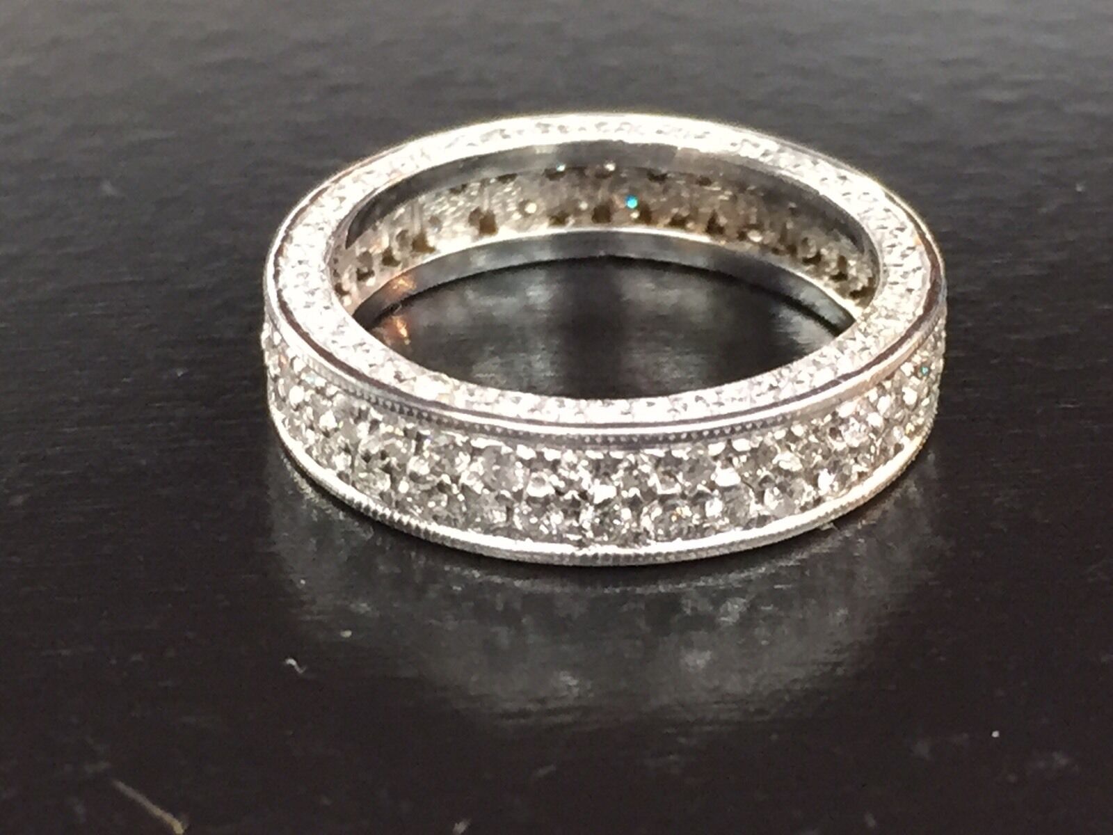 Fine Round Diamond Pave 2-Row White Gold Band Ring 14Kt 1.40Ct Size 4.25