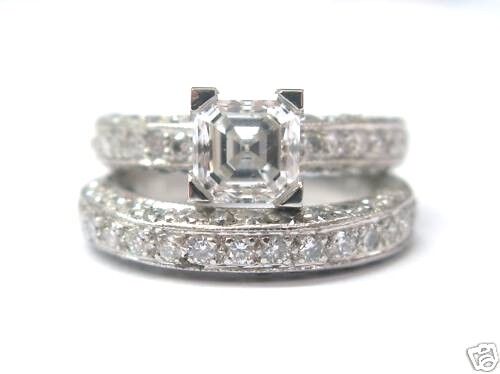 Asscher  Round Diamond Platinum Wedding Set PT950 3.39Ct SIZEABLE GIA