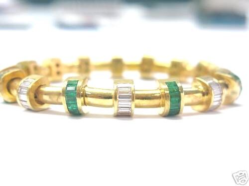 Charles Krypell Diamond Emerald 18KT Bracelet Yellow Gold
