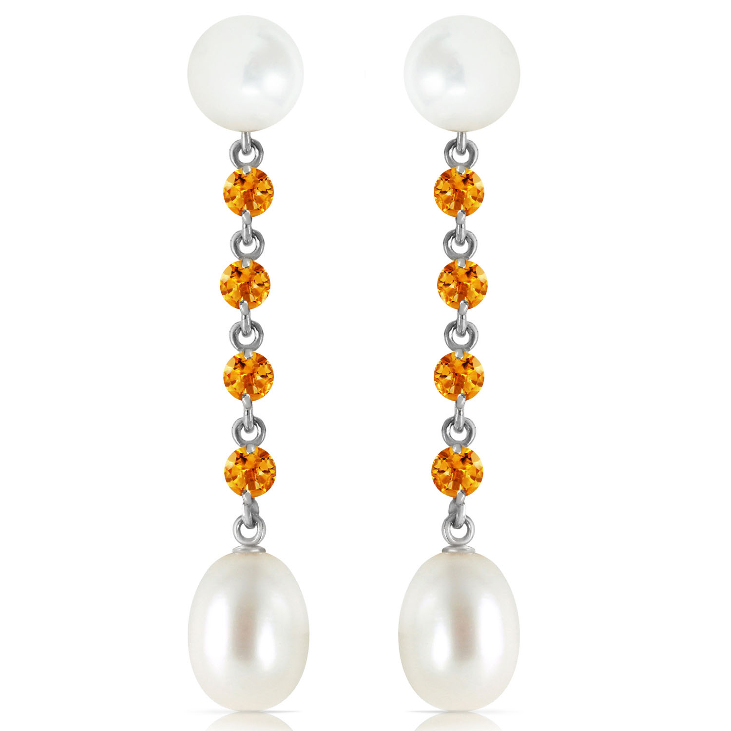 11 CTW 14K Solid White Gold Accordion Music Citrine Cultured Pearl Earrings