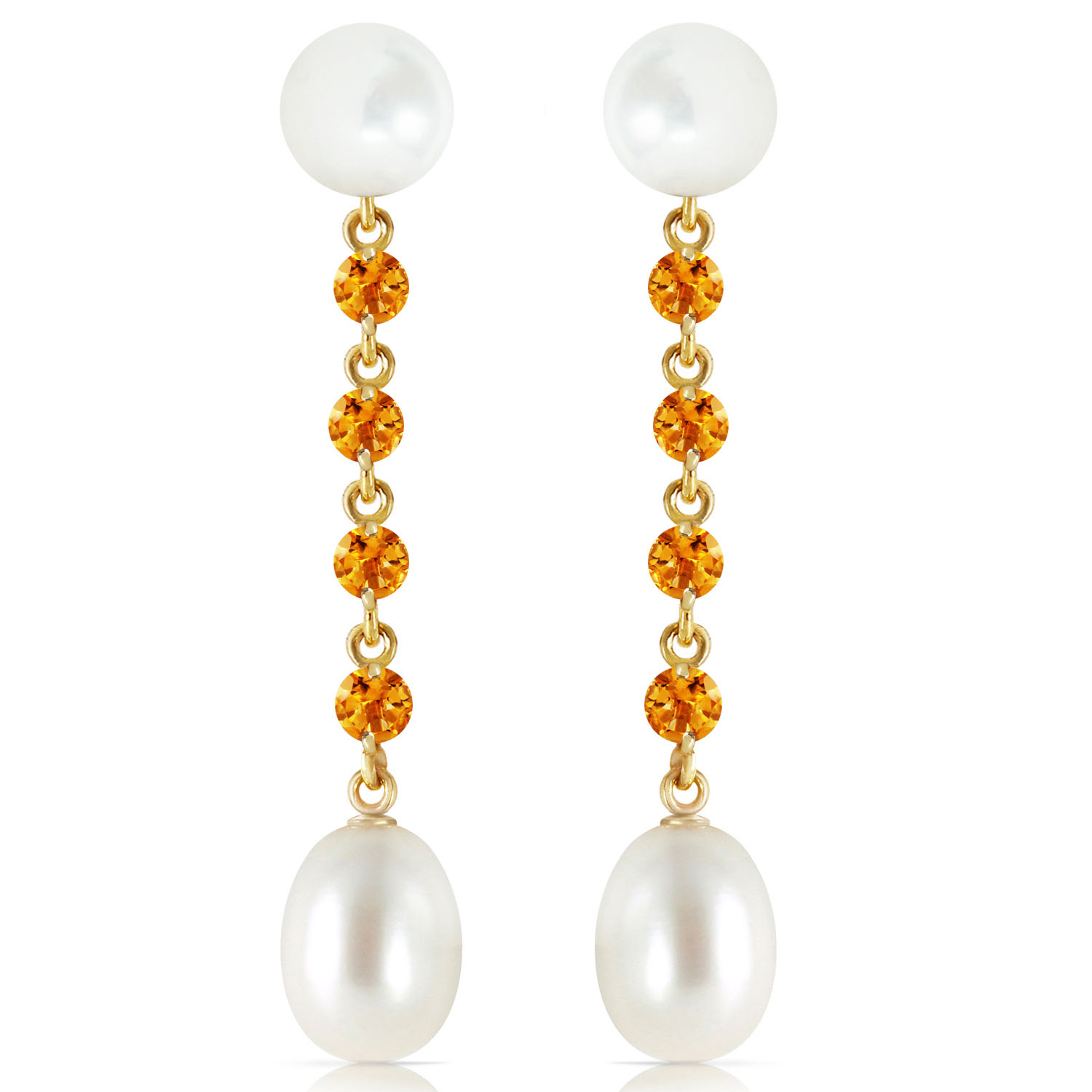 11 CTW 14K Solid Gold Cultured Pearly View Citrine Cultured Pearl Earrings