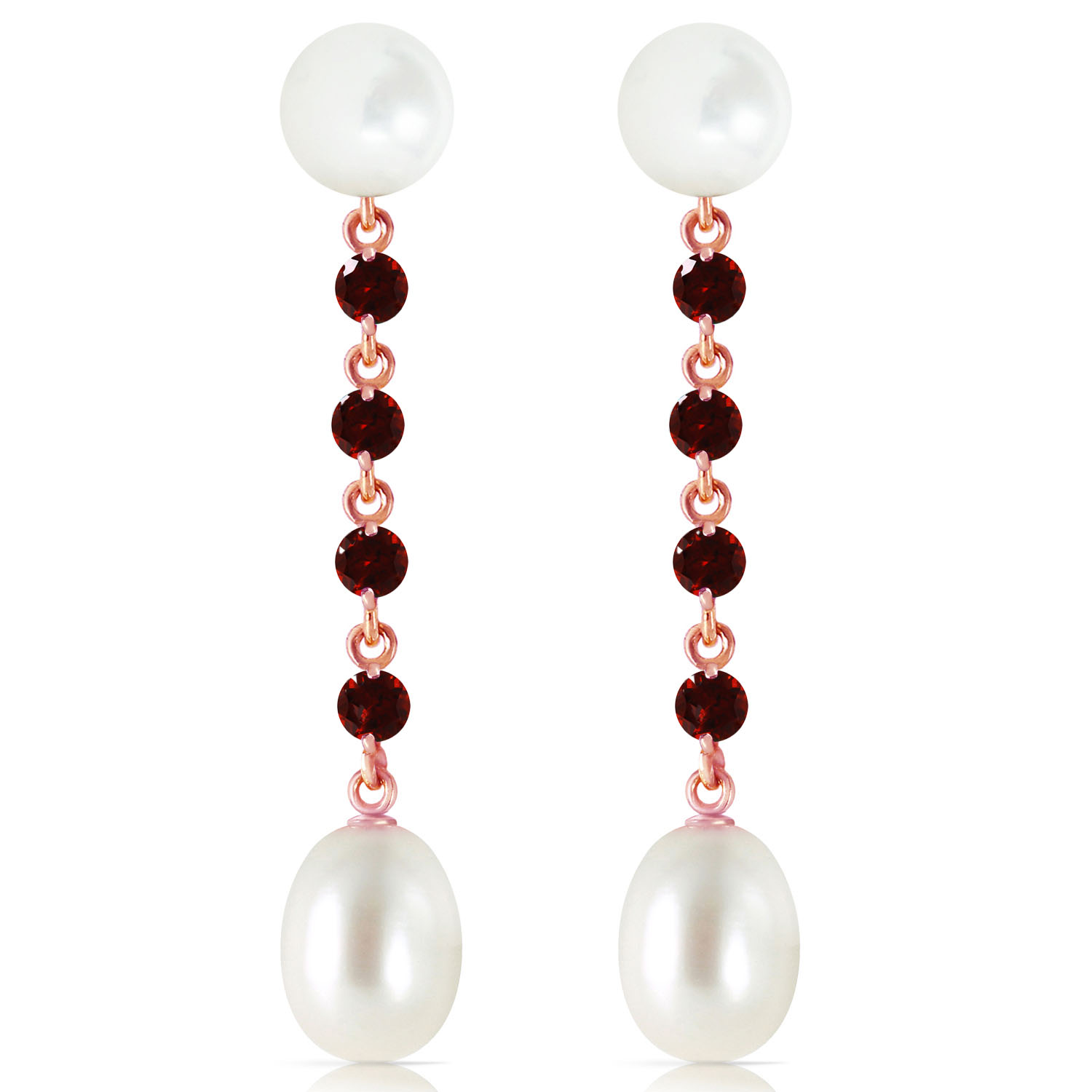 14K Solid Rose Gold Chandelier Earrings with Garnets  Cultured Pearls