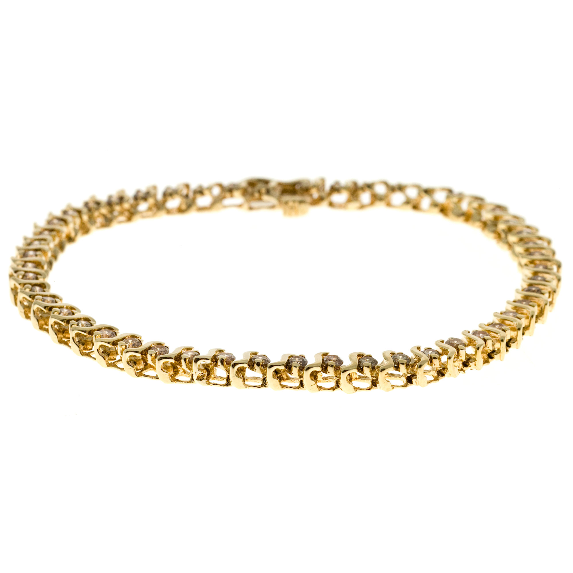 14K Yellow Gold  1.20ct. Pinkish Brown Diamond "S" Link Bracelet