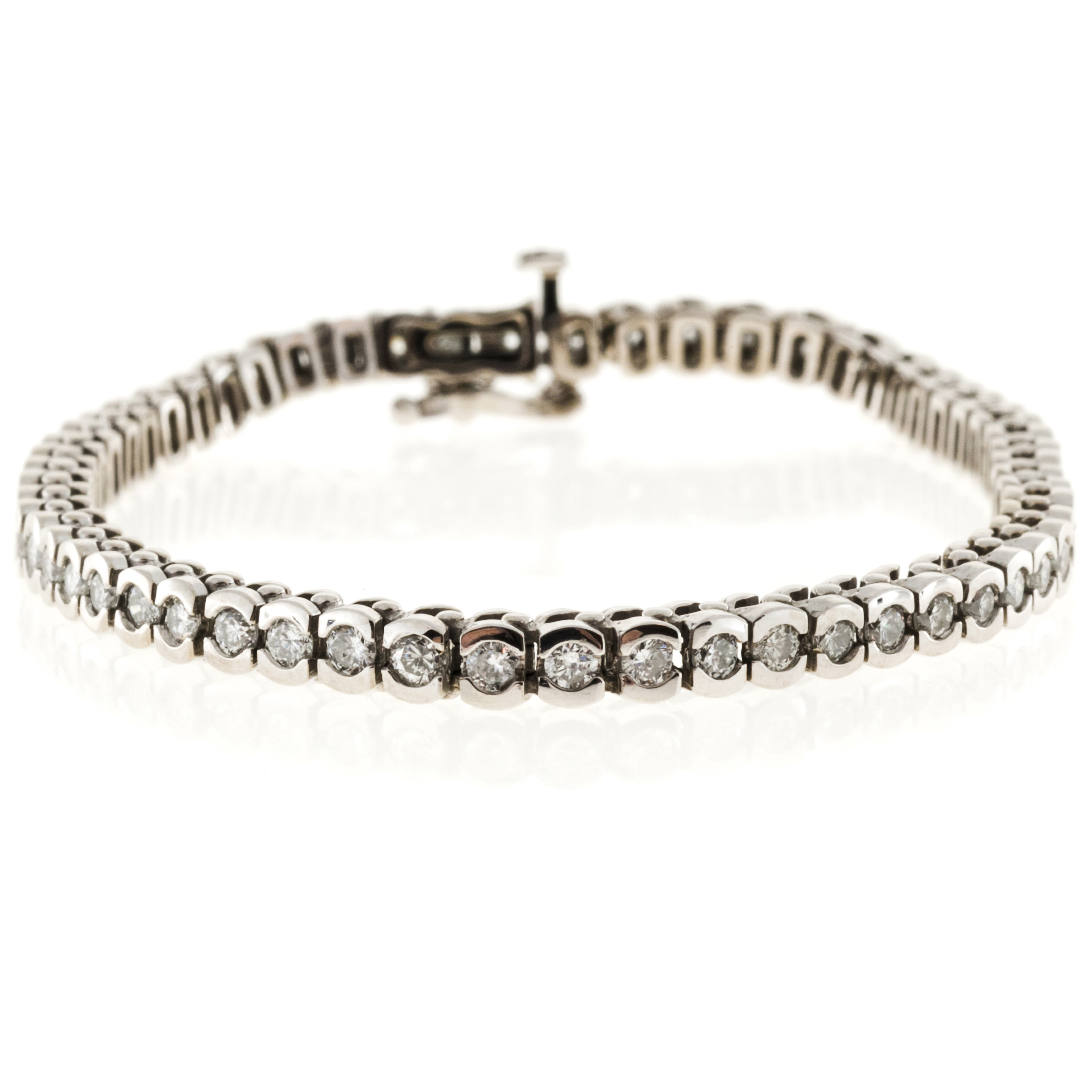 14K White Gold 3.00ct. Diamond Semi Bezel Bracelet