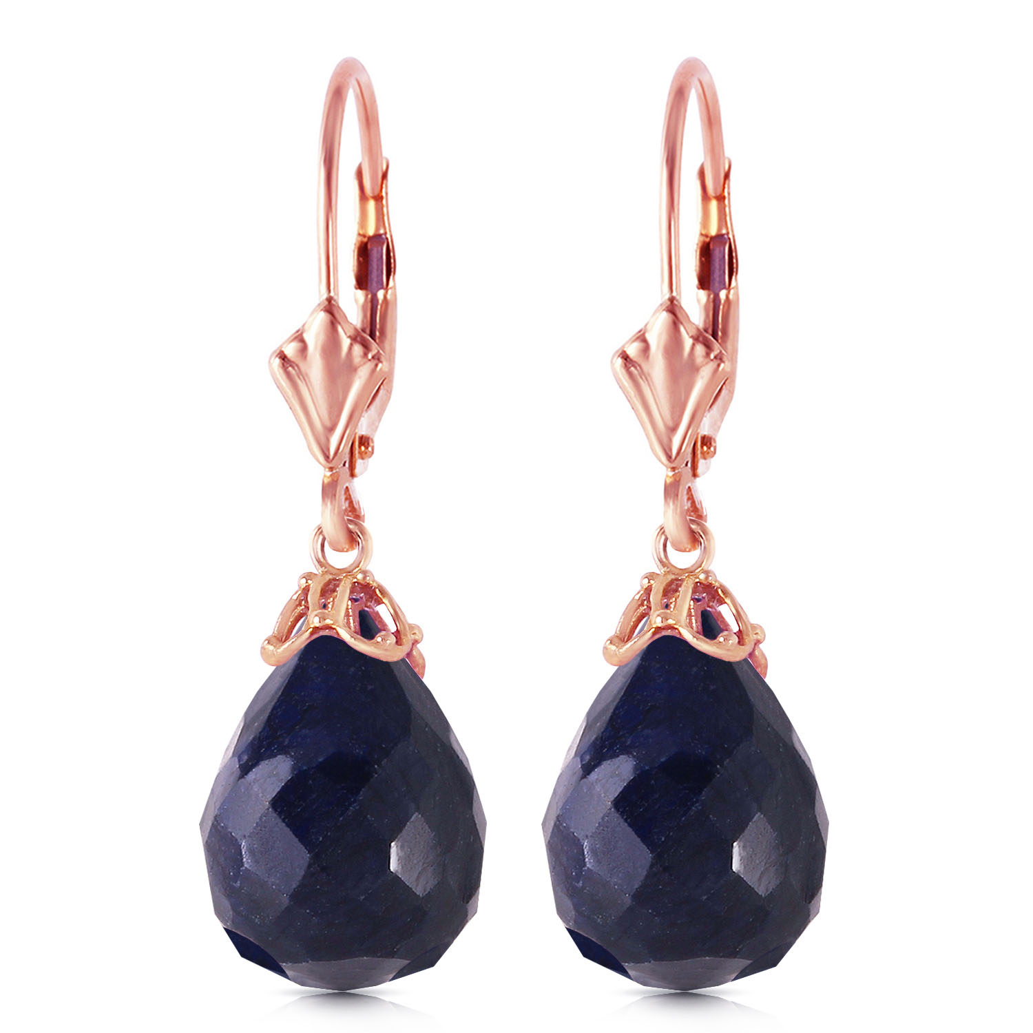 14K Solid Rose Gold Leverback Earrings with Briolette Sapphires
