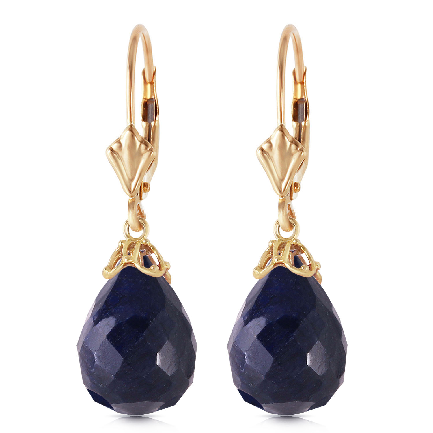 29.6 CTW 14K Solid Gold Leverback Earrings Briolette Sapphire