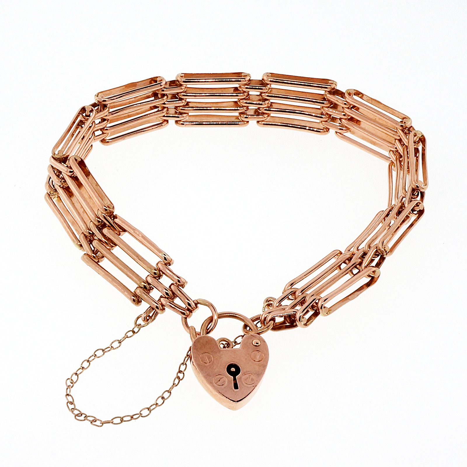 9K Rose Gold Heart Catch English Gate Bracelet 