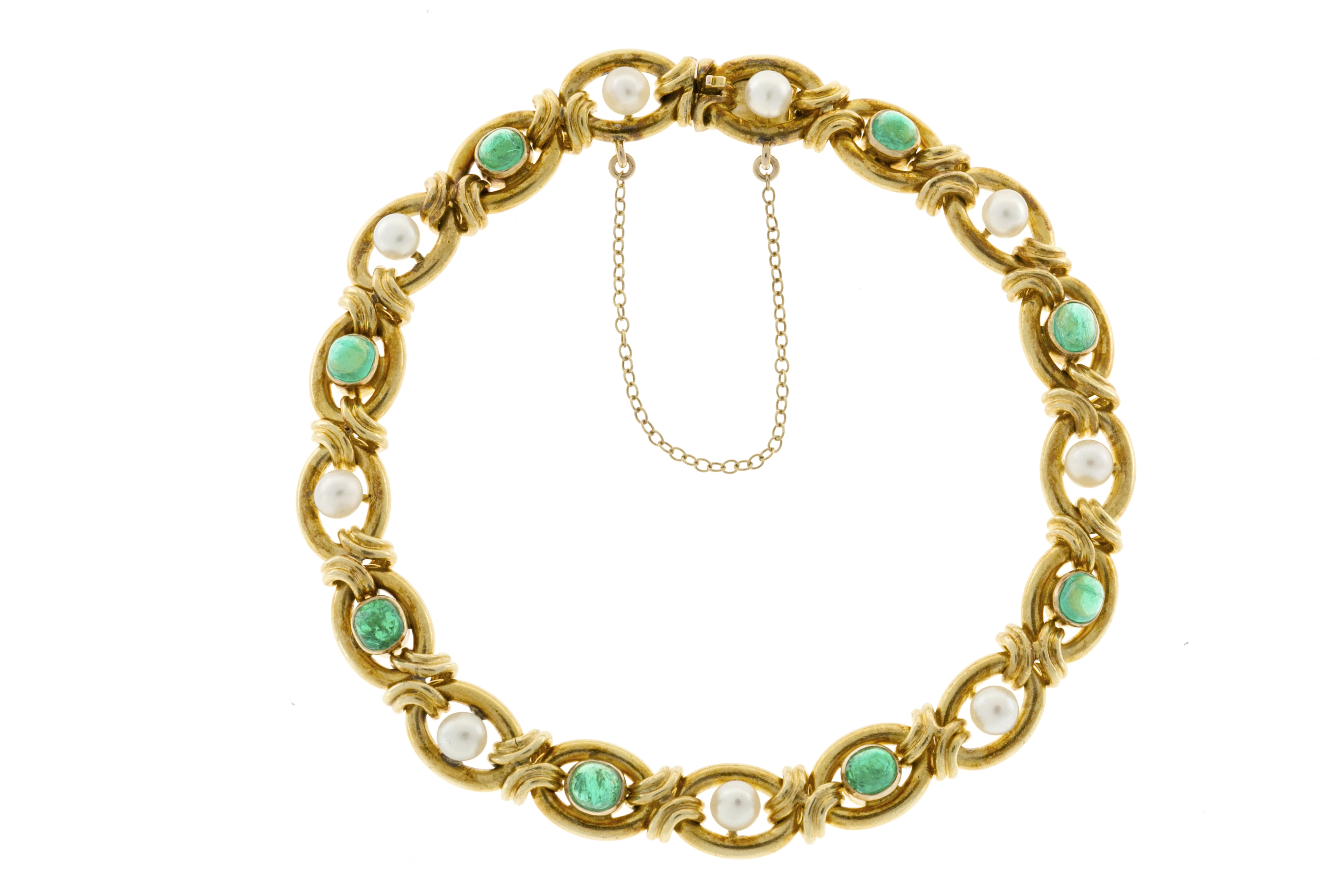 14K Yellow Gold with Pearl  Emerald Bracelet