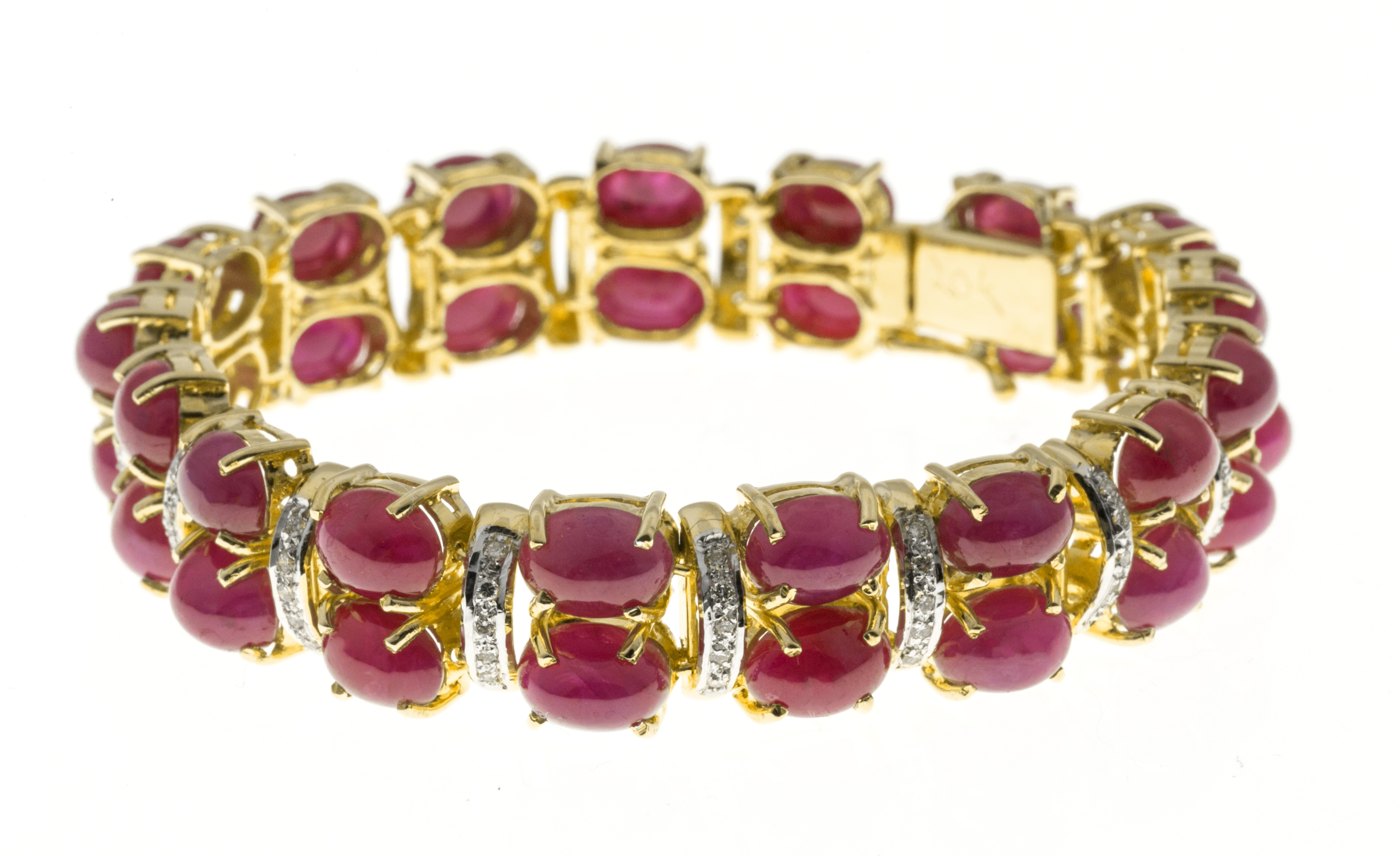 20K White  Yellow Gold with Ruby and Diamond Hinged Bracelet