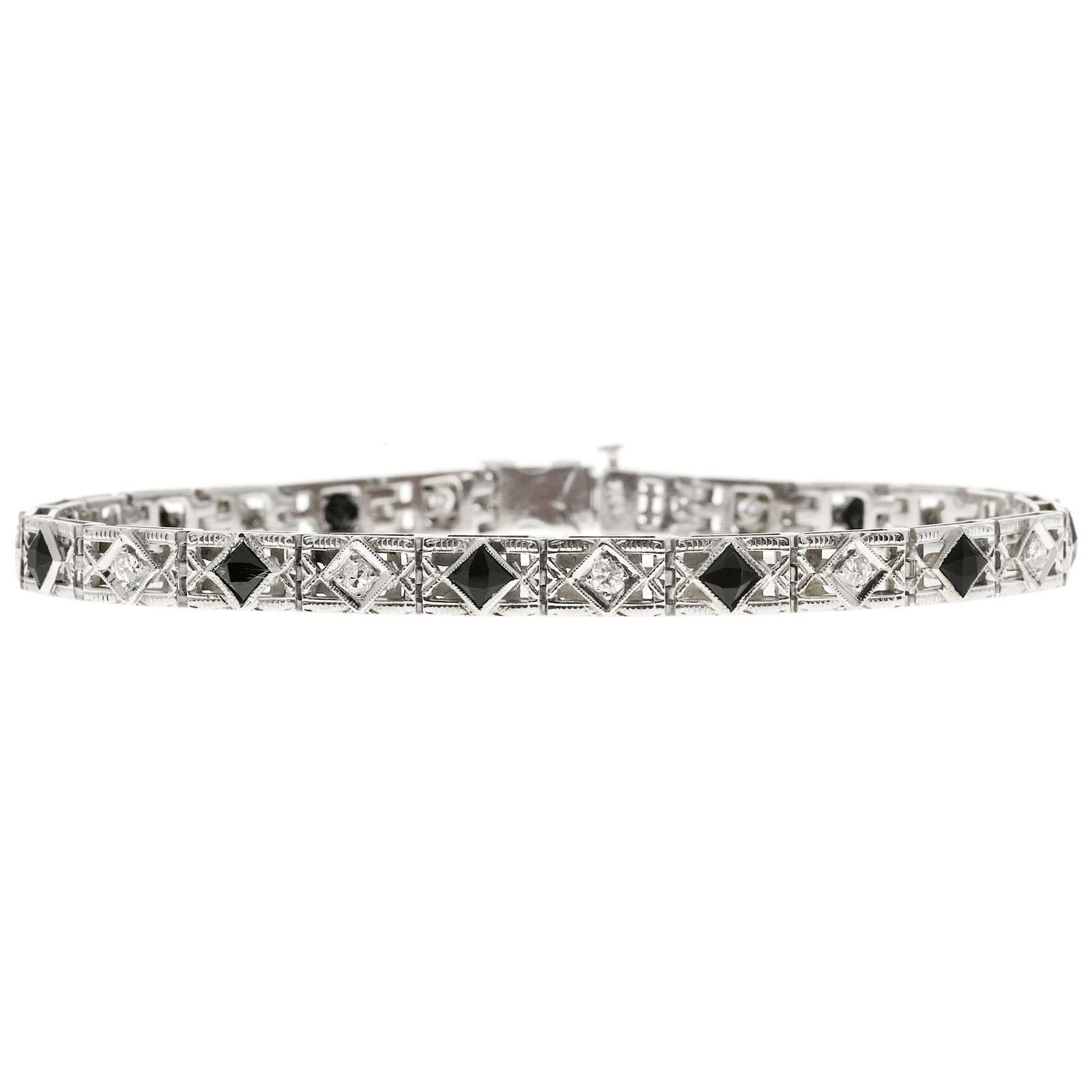 18K White Gold with Black Onyx  Diamonds Bracelet 