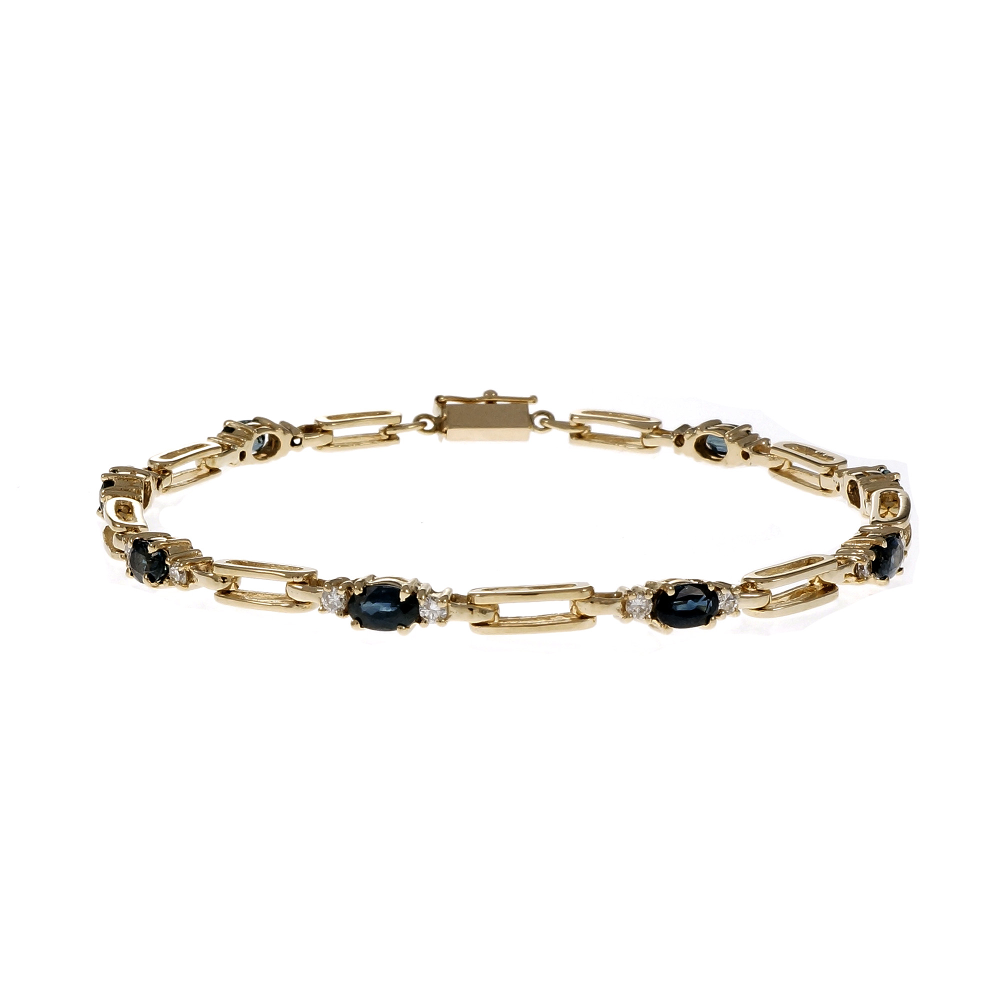 14K Yellow Gold with Sapphire  Diamond Hinged Link Bracelet 