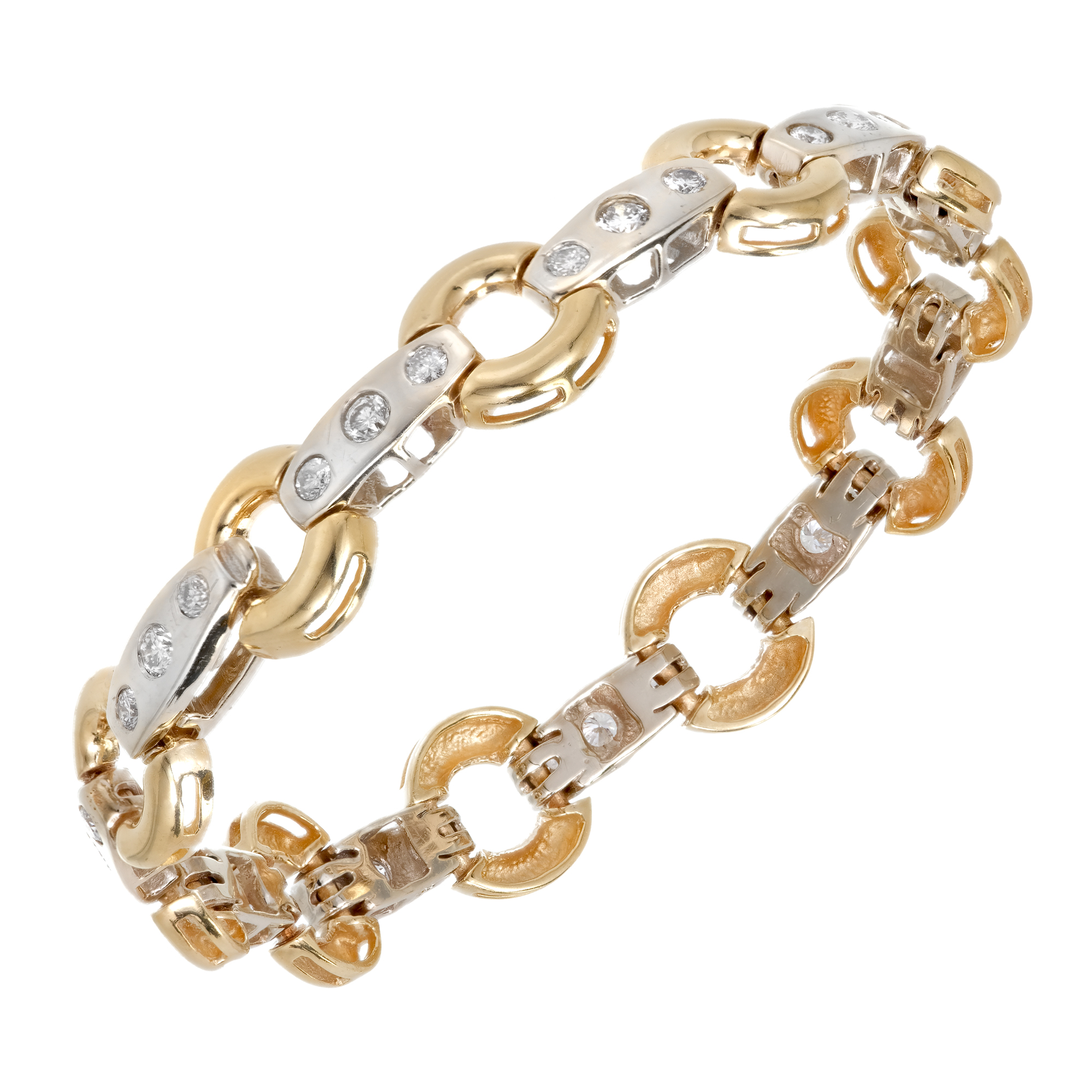 14K Yellow and White Gold with 2.50ct Diamond Circle Bar Link Bracelet 