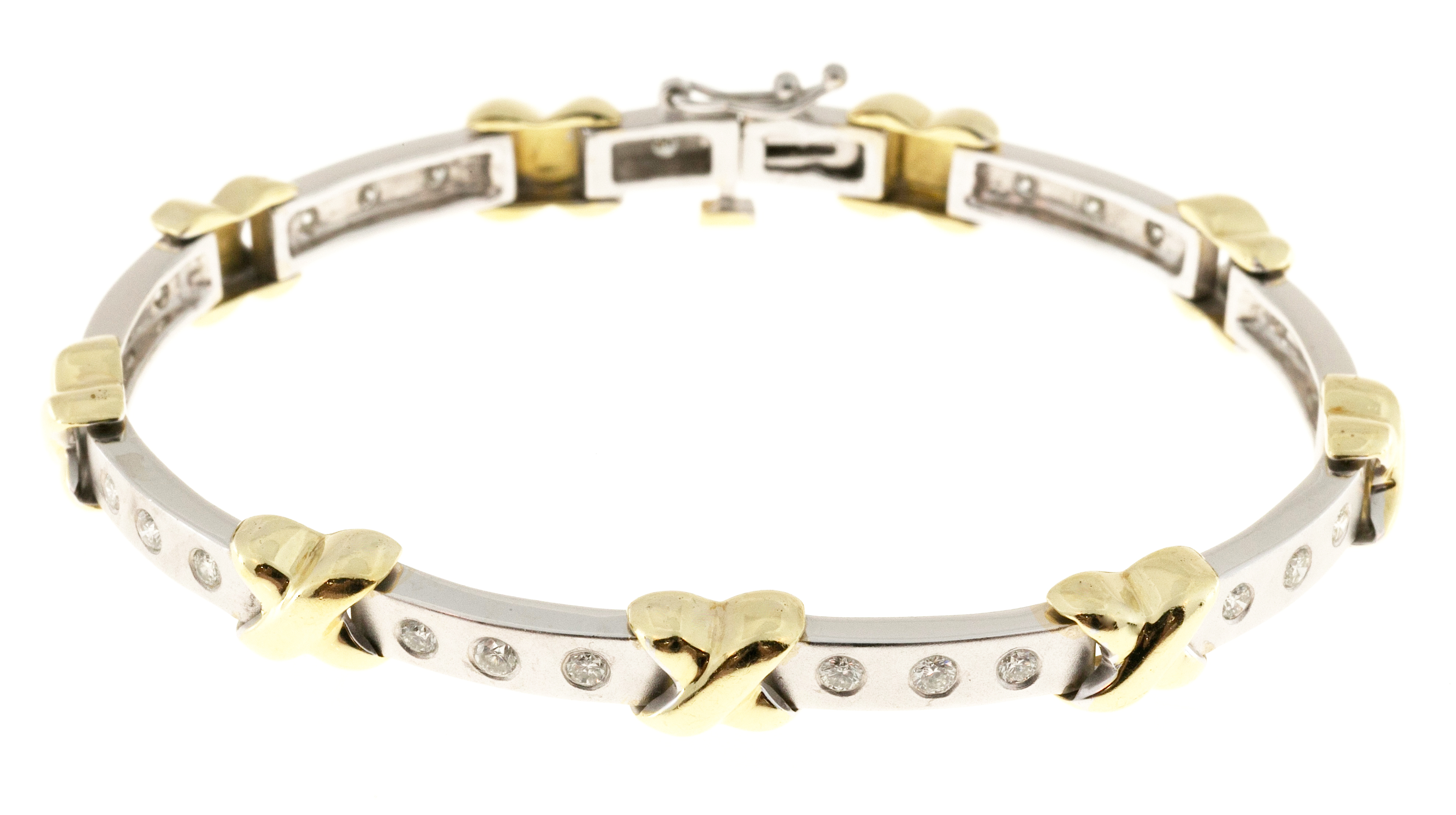 18K Yellow And White Gold Diamond ''X'' Style Bracelet