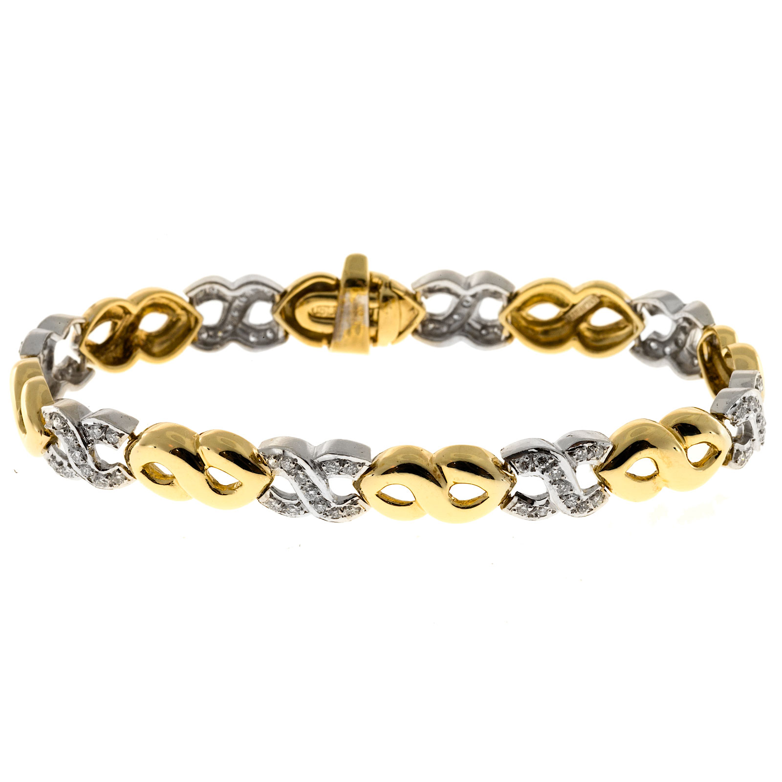 18K Yellow and White Gold with Diamond Swirl Link Bracelet