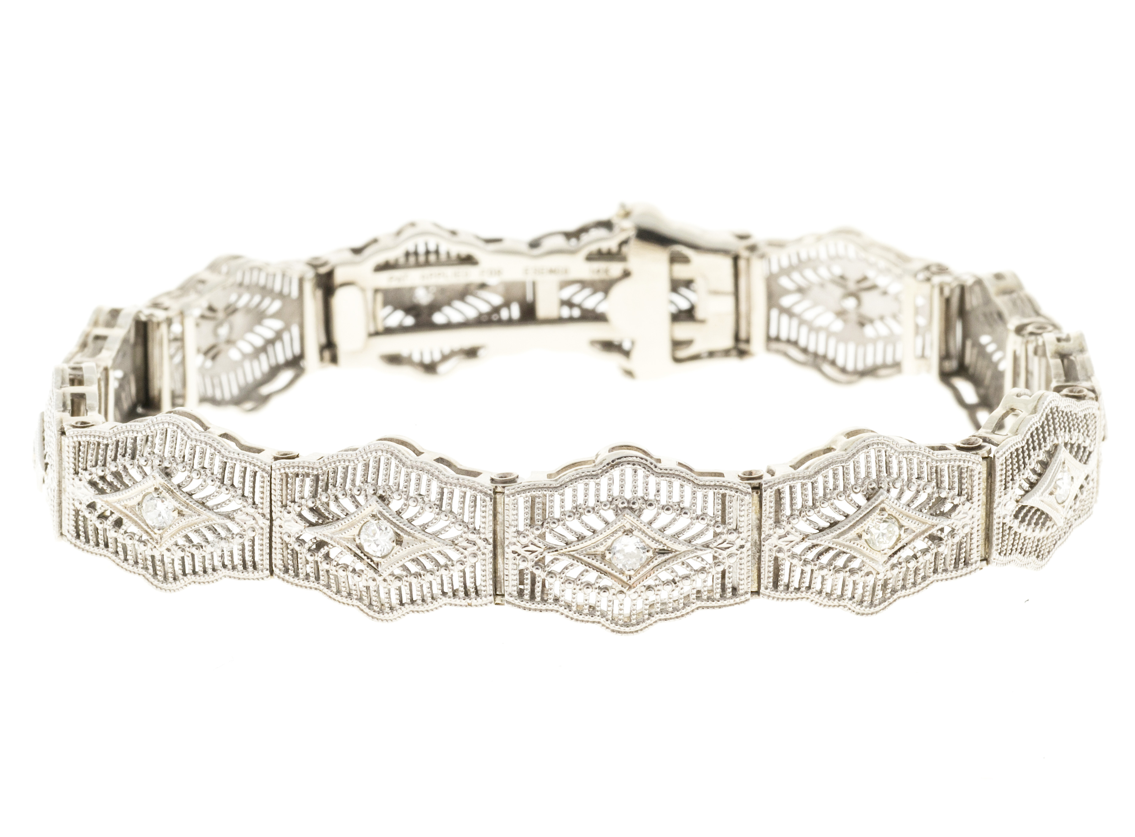 Platinum and 14K White Gold with 0.25ct Diamond Esemco Filigree Bracelet