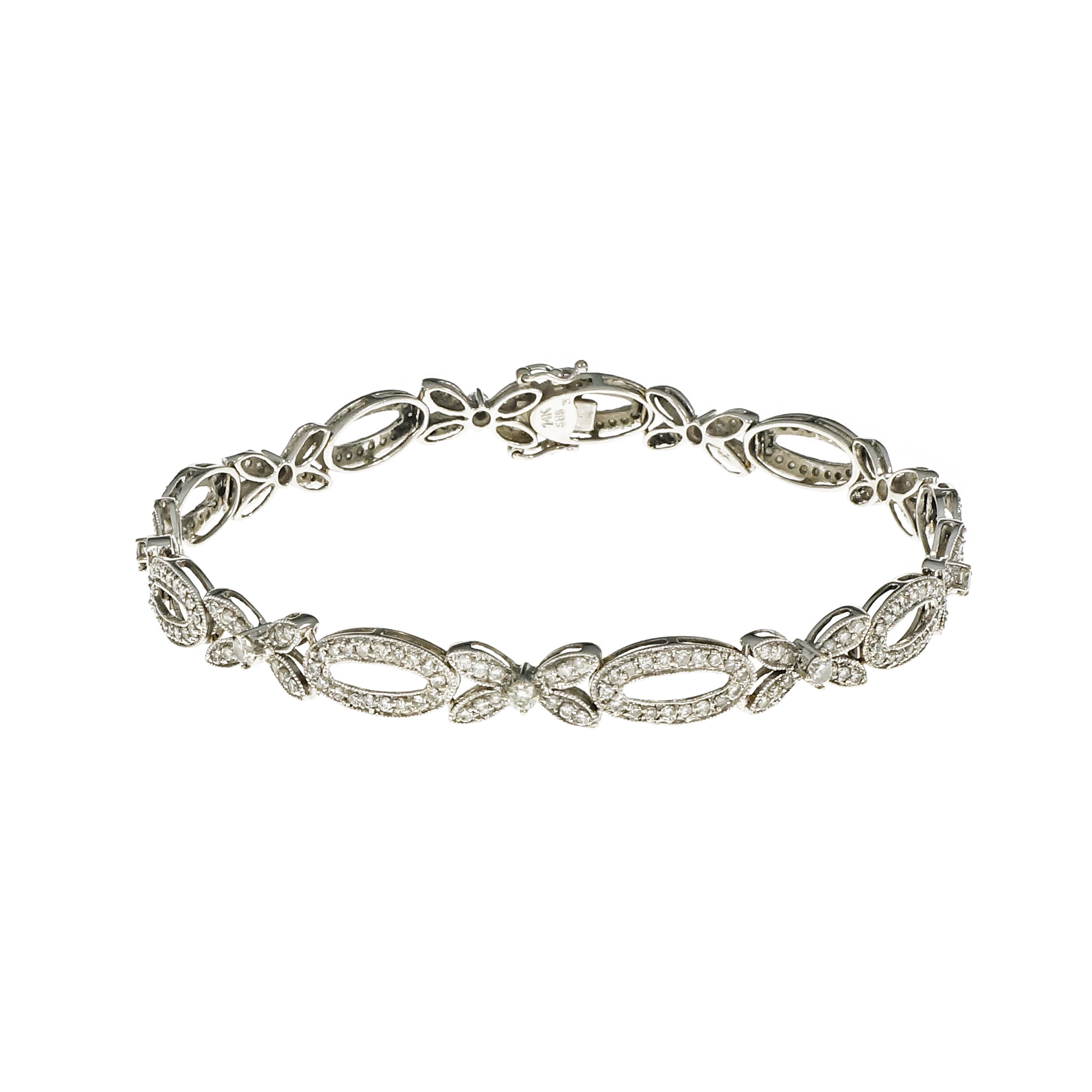 14K White Gold with Diamond Link Bead Bracelet 