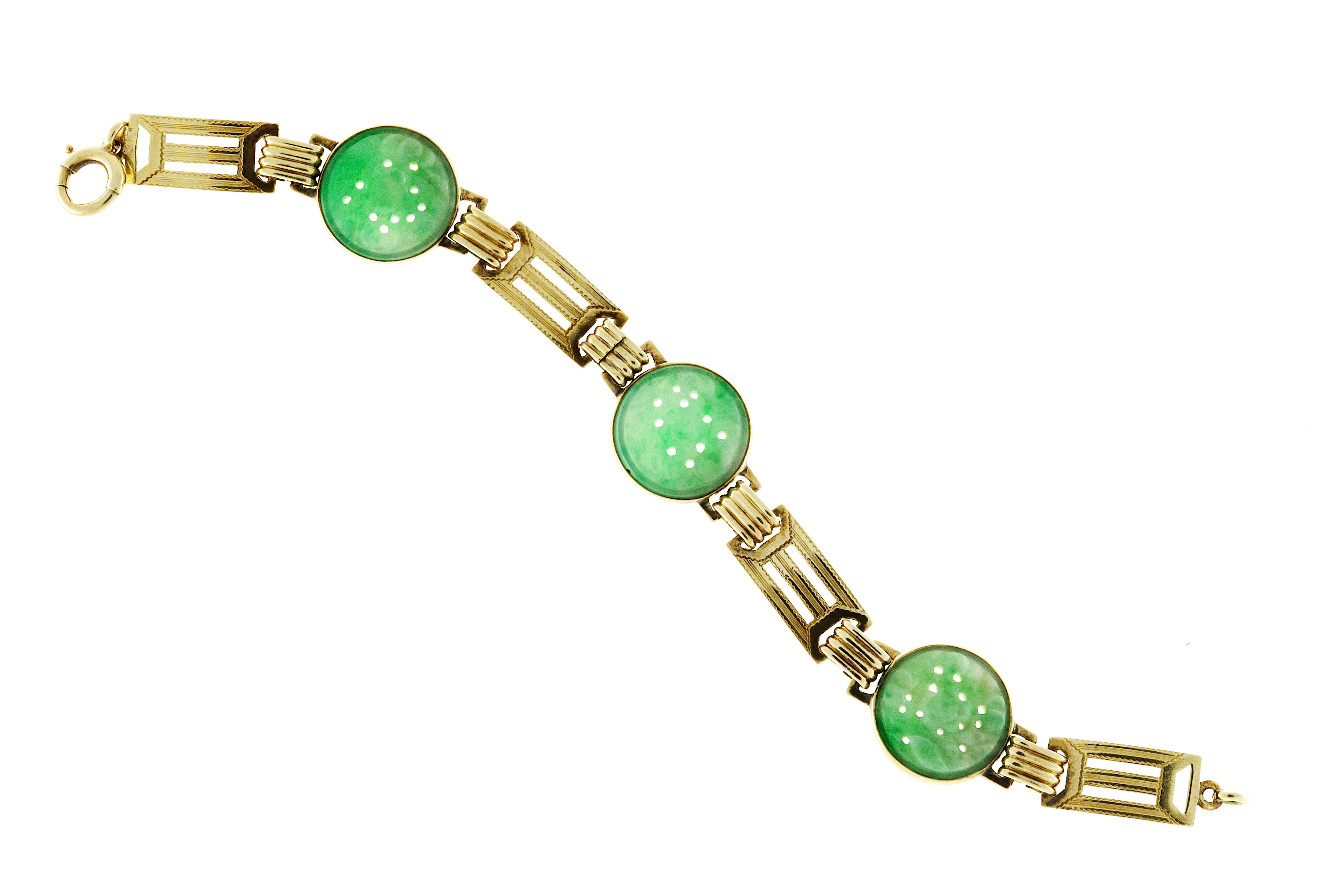14K Green Gold with Jadeite Jade Gold Bracelet