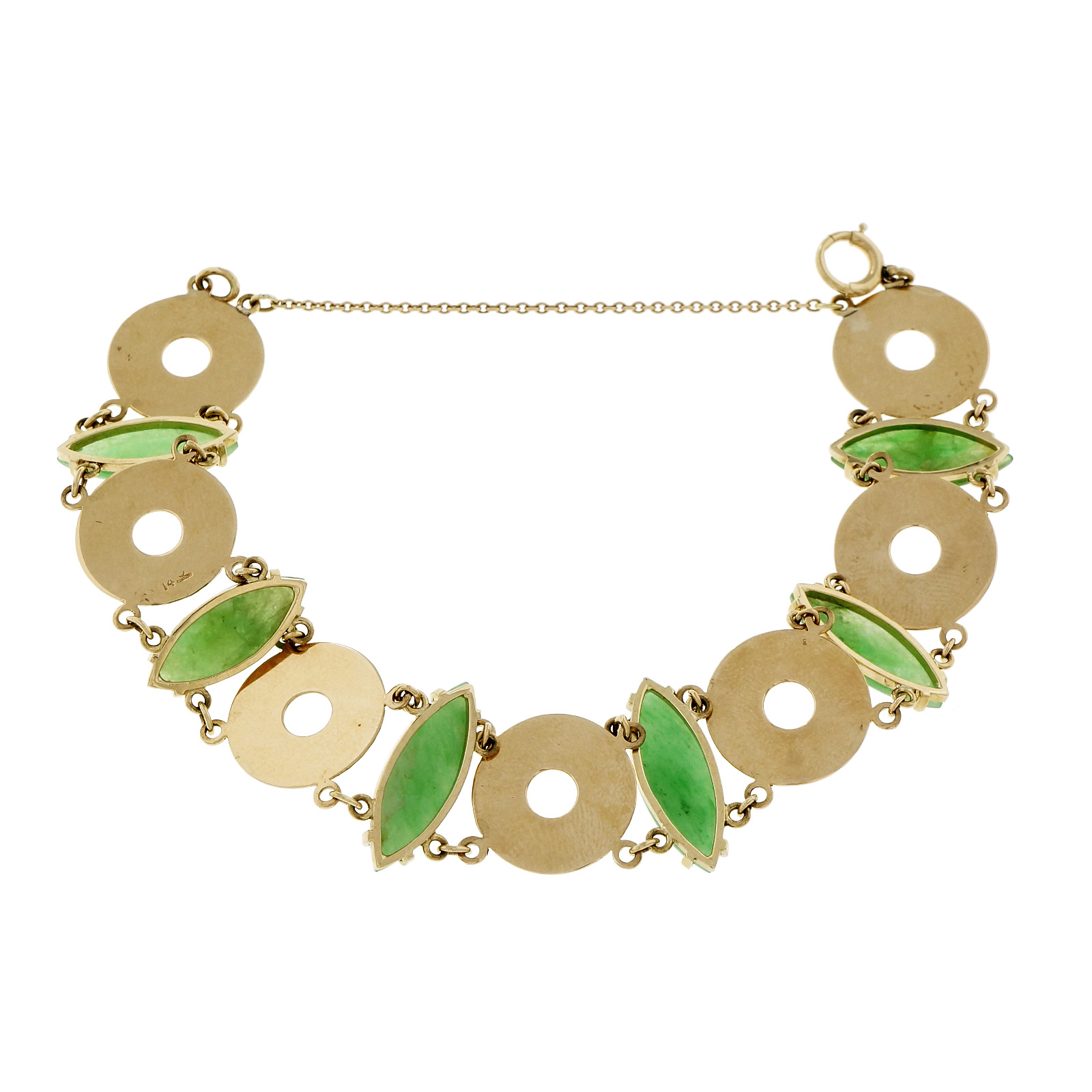 14K Yellow Gold with Green Jadeite Jade Bracelet 