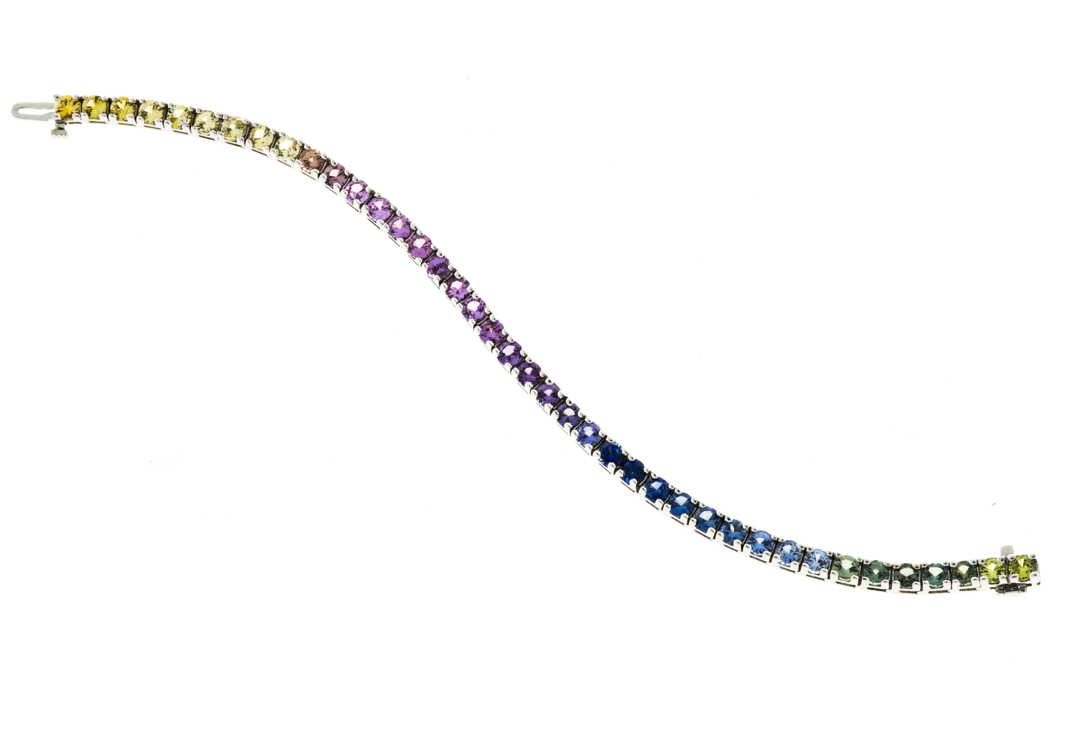 14K White Gold Multi Color Sapphire Sapphire Hinged Link Bracelet