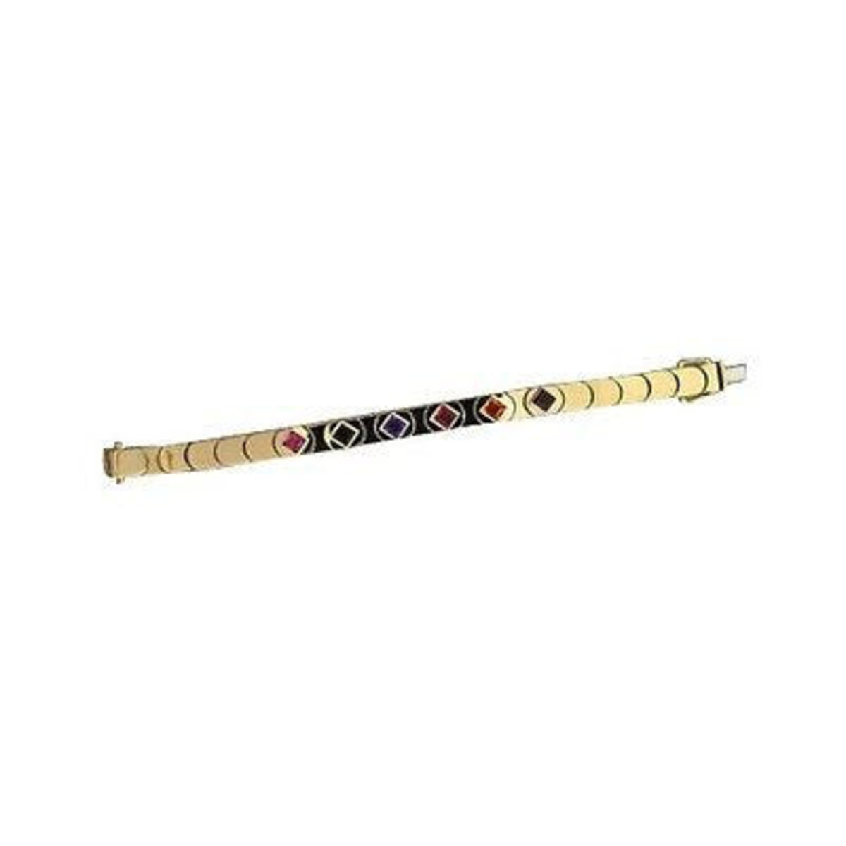 Estate Italian Polished 14k Yellow Gold 6 Multi Stone Crescent Link Bracelet