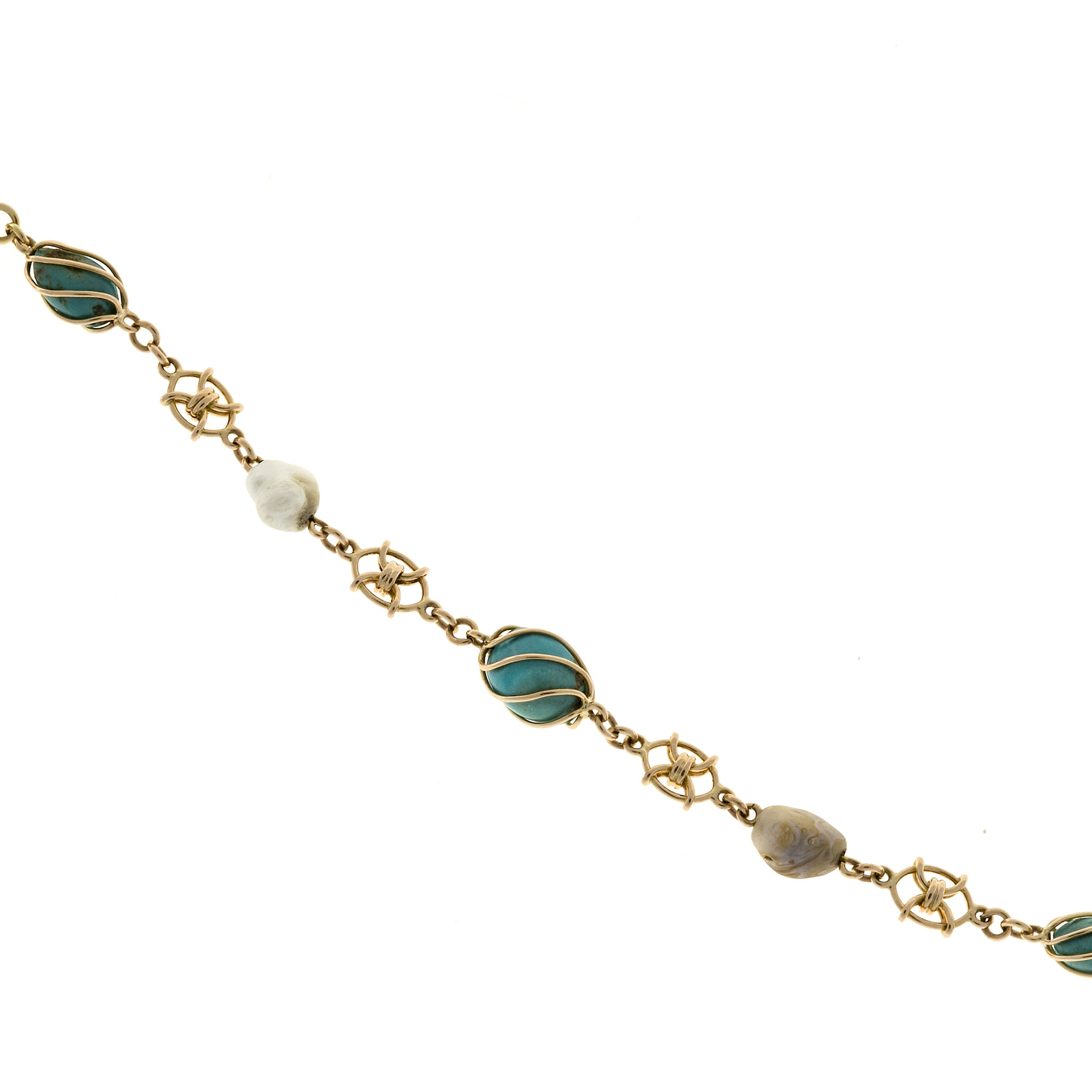 14K Yellow Gold with Freshwater Pearl  Turquoise Bracelet