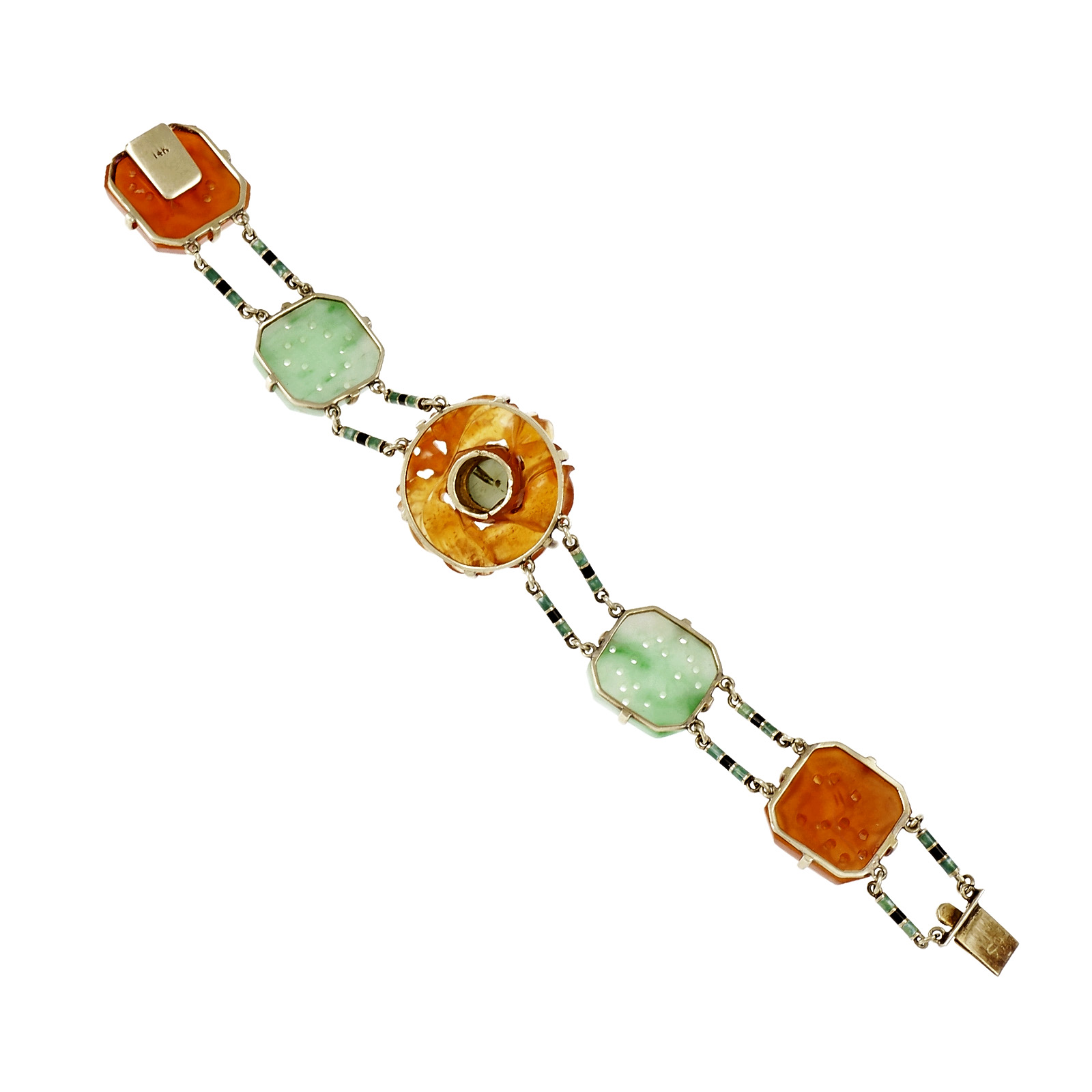14K Yellow Gold with Jadeite Jade  Carnelian Bracelet 