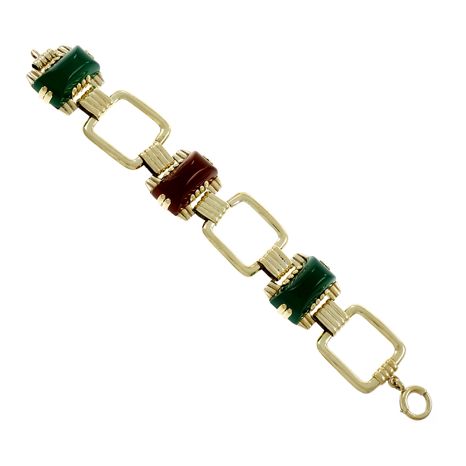 14K Green Gold with Chrysophase  Carnelian Bracelet 