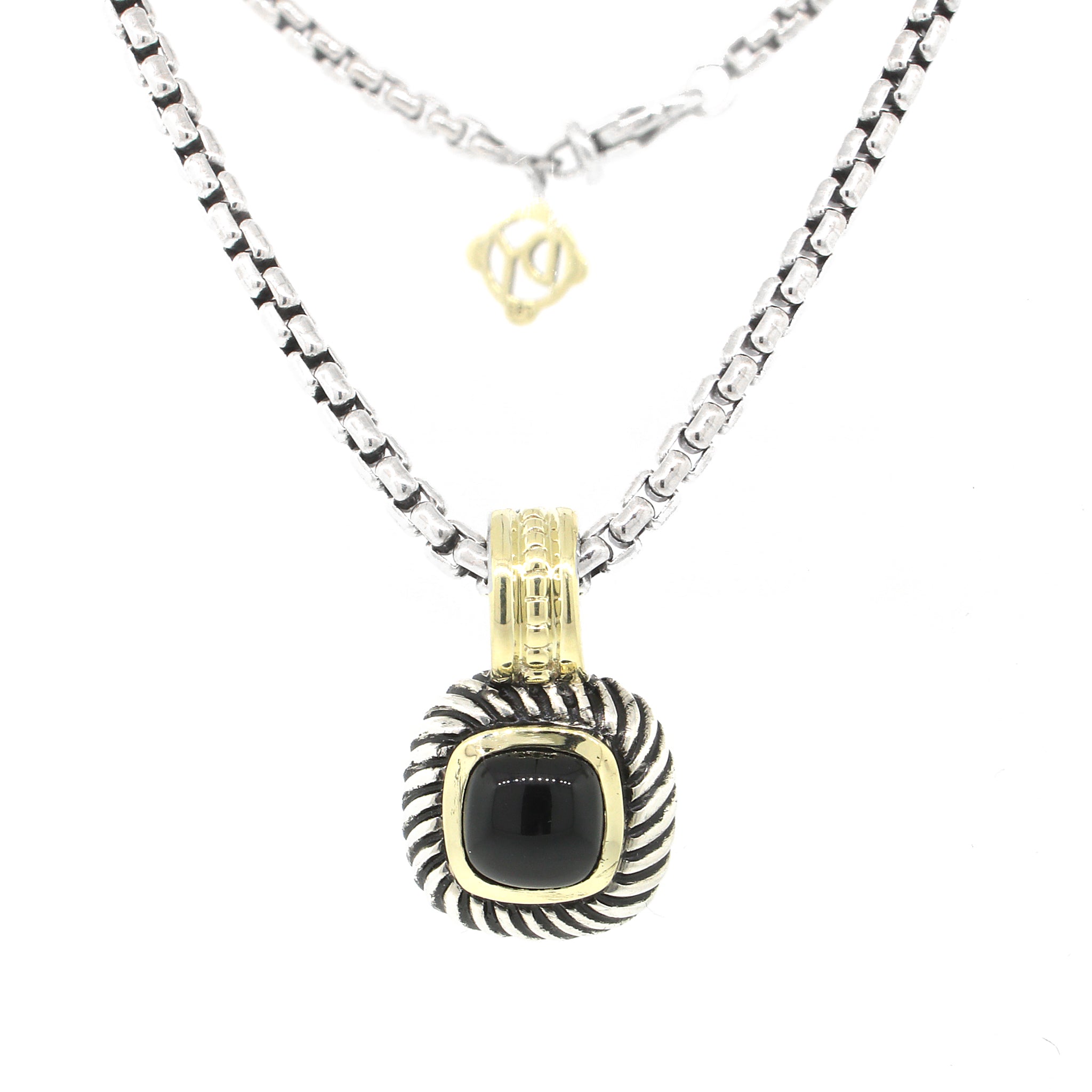 David Yurman Sterling Silver and 14k Yellow Gold Albion Onyx Pendant Necklace