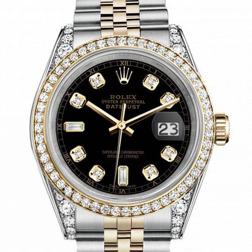Women's Rolex 31mm Datejust Two Tone Bezel  Lugs Black Color Dial with 8 + 2 Accent Hidden Clasp