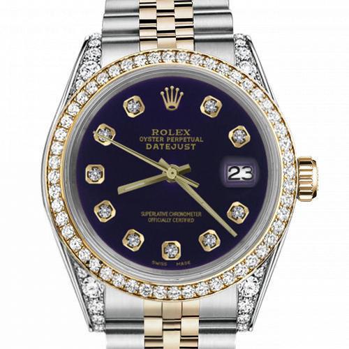 Women's Rolex 31mm Datejust Two Tone Bezel Lugs Purple Color Dial with Accent Hidden Clasp