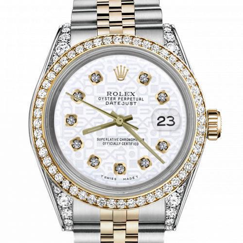Women's Rolex 31mm Datejust Two Tone Bezel Lugs White Color Jubilee Dial with Diamonds Hidden Clasp