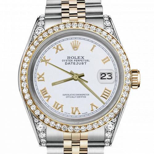 Women's Rolex 31mm Datejust Two Tone Bezel Lugs White Roman Numeral Dial Hidden Clasp