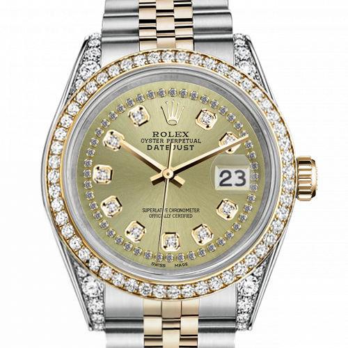 Men's Rolex 36mm Datejust Two Tone Bezel Lugs Champagne Color String Accent Dial Hidden Clasp