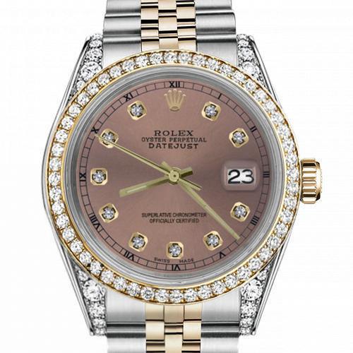 Men's Rolex 36mm Datejust Two Tone Bezel  Lugs Salmon Color Dial with Accent RT Hidden Clasp