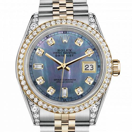 Men's Rolex 36mm Datejust Two Tone Bezel  Lugs Tahitian MOP Mother of Pearl 8 + 2 Dial RT Hidden Clasp