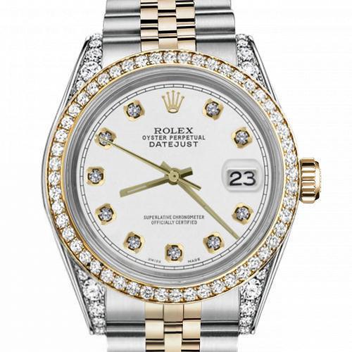 Men's Rolex 36mm Datejust Two Tone Bezel Lugs White Color Dial with Accent RRT Hidden Clasp