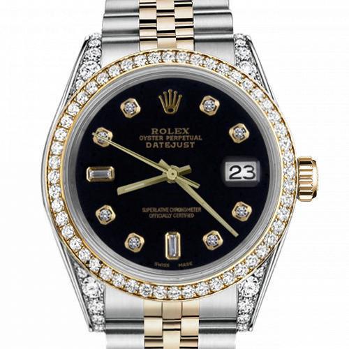 Men's Rolex 36mm Datejust Two Tone Bezel  Lugs Black Color Dial with 8 + 2  Hidden Clasp