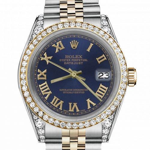 Men's Rolex 36mm Datejust Two Tone Bezel Lugs Blue Color Roman Numeral Dial Hidden Clasp