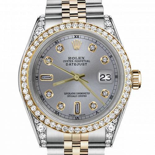 Men's Rolex 36mm Datejust Two Tone Bezel Lugs Slate Grey Color Dial with 8 + 2 Accent Hidden Clasp