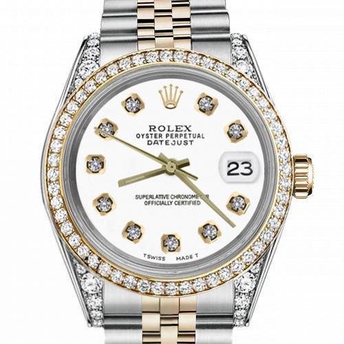 Men's Rolex 36mm Datejust Two Tone Bezel Lugs White Color Dial with Diamonds Hidden Clasp