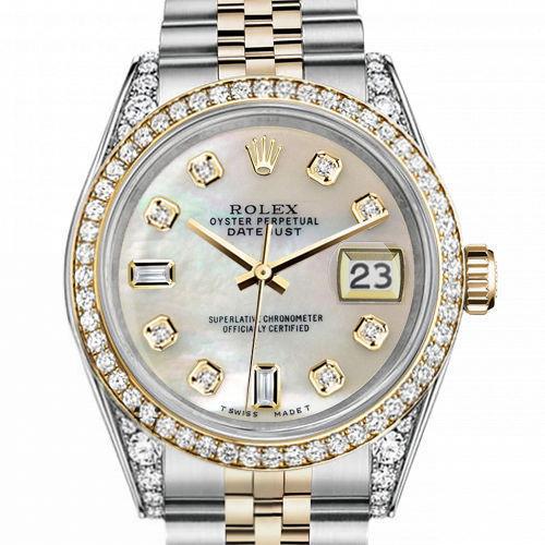 Men's Rolex 36mm Datejust Two Tone Bezel Lugs White MOP Mother Of Pearl 8 + 2 Dial Hidden Clasp
