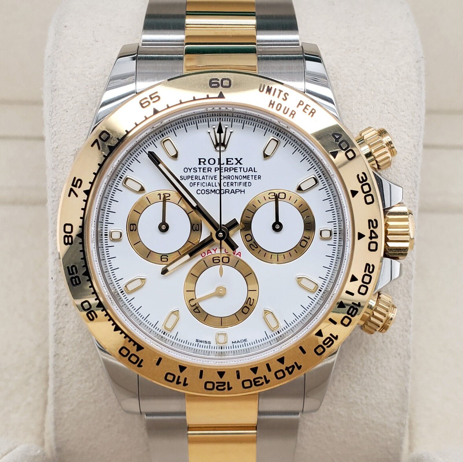 Rolex Cosmograph Daytona 40mm White Dial Yellow Gold Steel Watch
