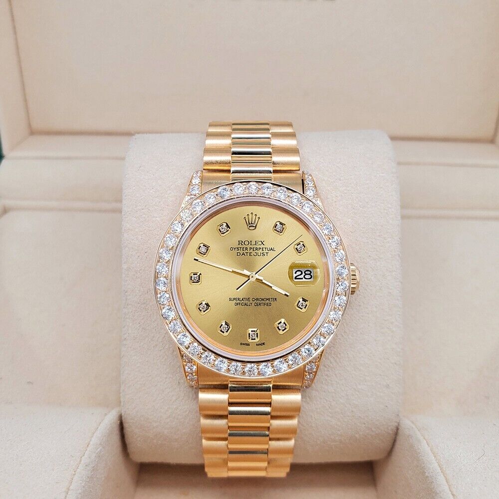 Rolex President Datejust  Diamond Bezel/Lugs/Champagne Dial Gold Watch