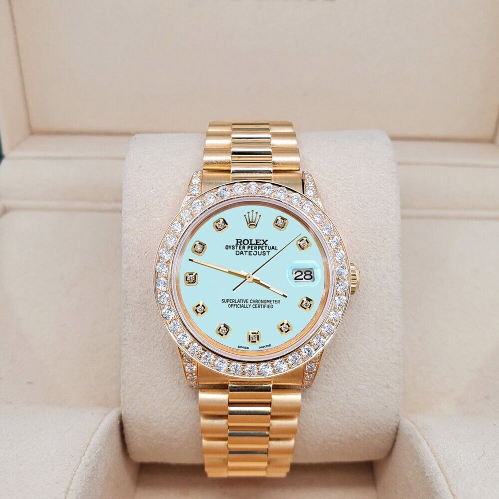 Rolex President Datejust   Diamond Bezel/Lugs/Aqua Blue Dial Watch