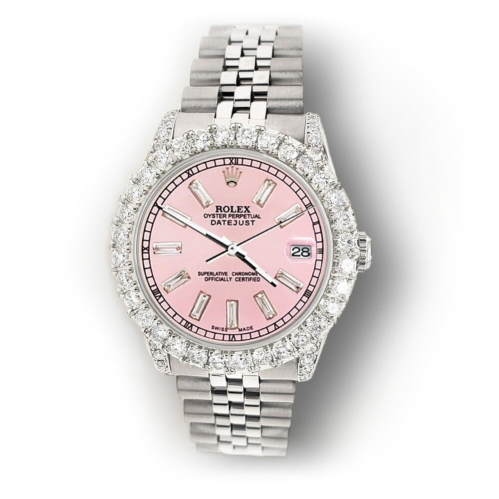 Rolex Datejust 31mm 2.95ct Diamond Bezel/Lugs/Pink Baguette Dial Watch