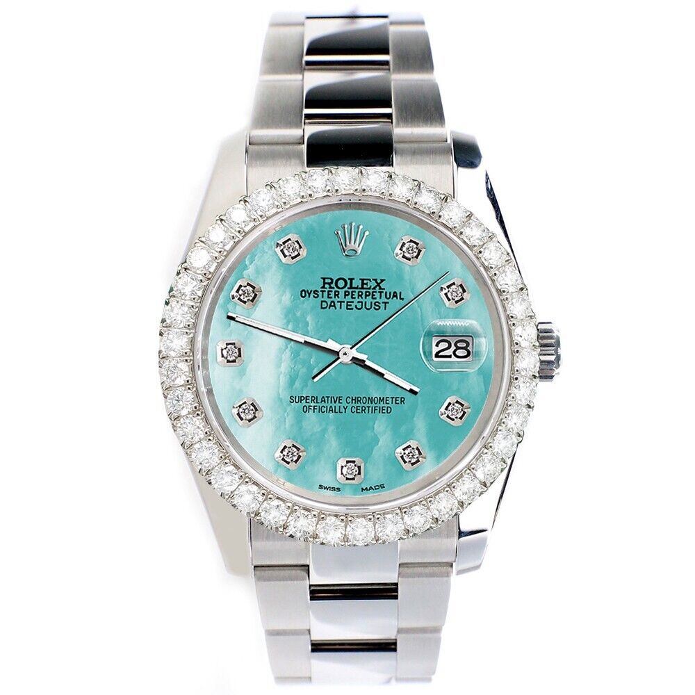 Rolex Datejust  Aquamarine Blue Dial with Custom Diamond Bezel