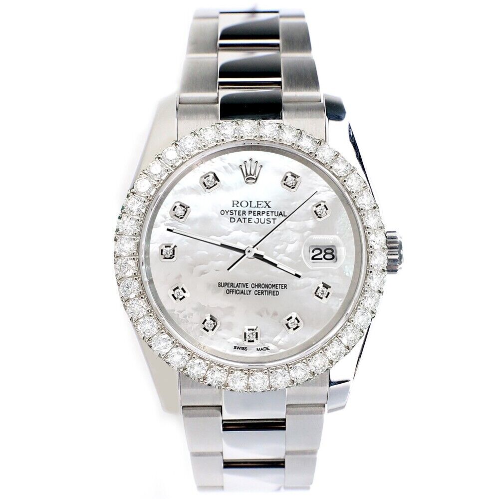 Rolex Datejust   Diamond Bezel/White MOPDiamond Dial Steel Watch