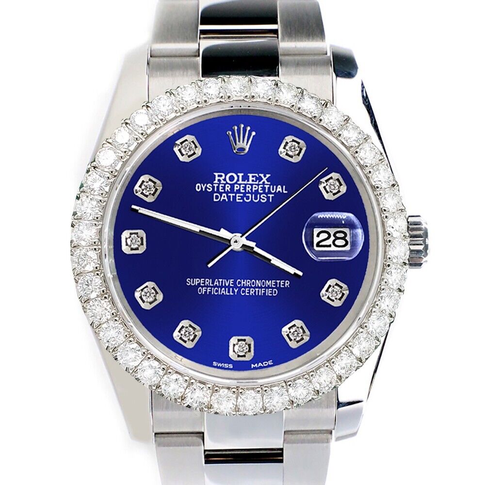 Rolex Datejust  Navy Blue Dial with Custom Diamond Bezel