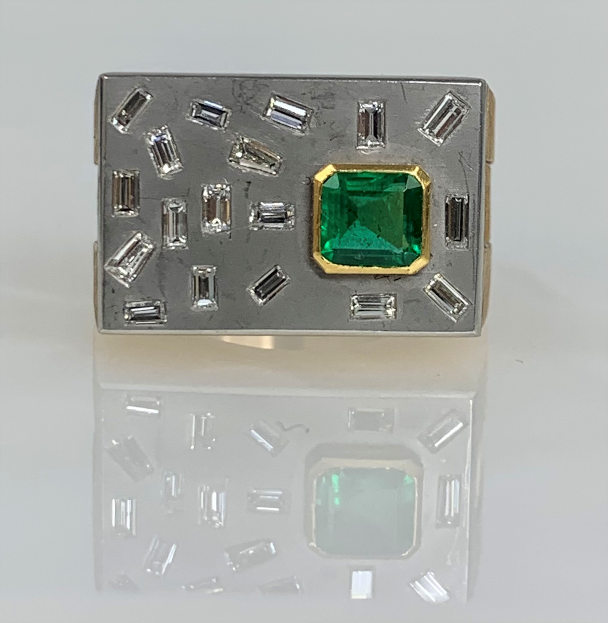 14K Yellow Gold Square Shaped Emerald diamond ring
